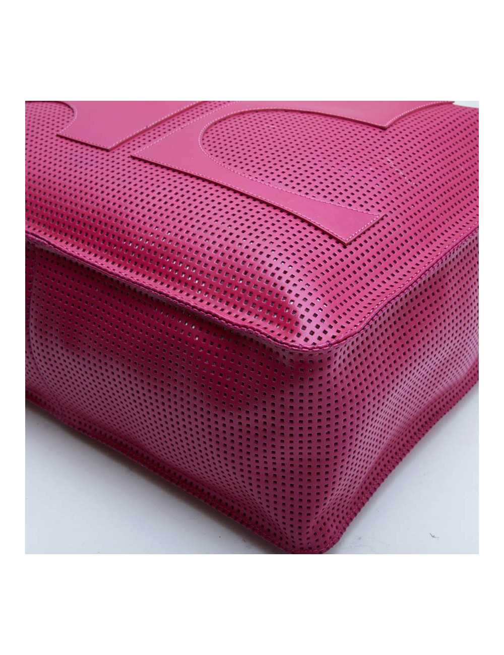 COURREGES large tote bag in perforated pink leather