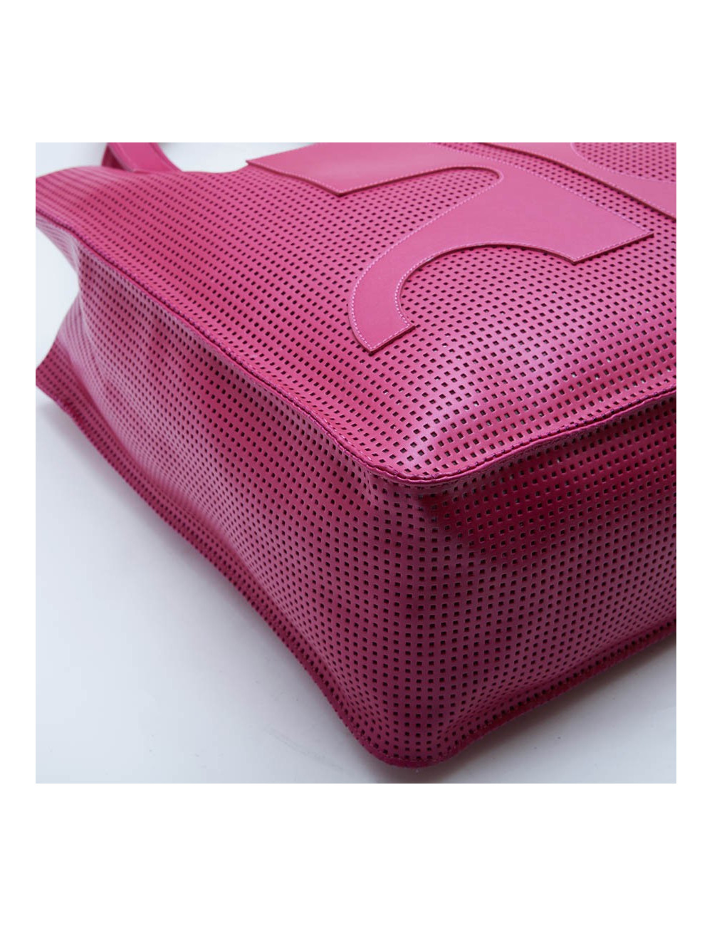COURREGES large tote bag in perforated pink leather