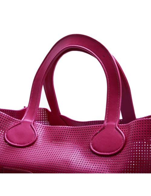 COURREGES large tote bag in perforated pink leather