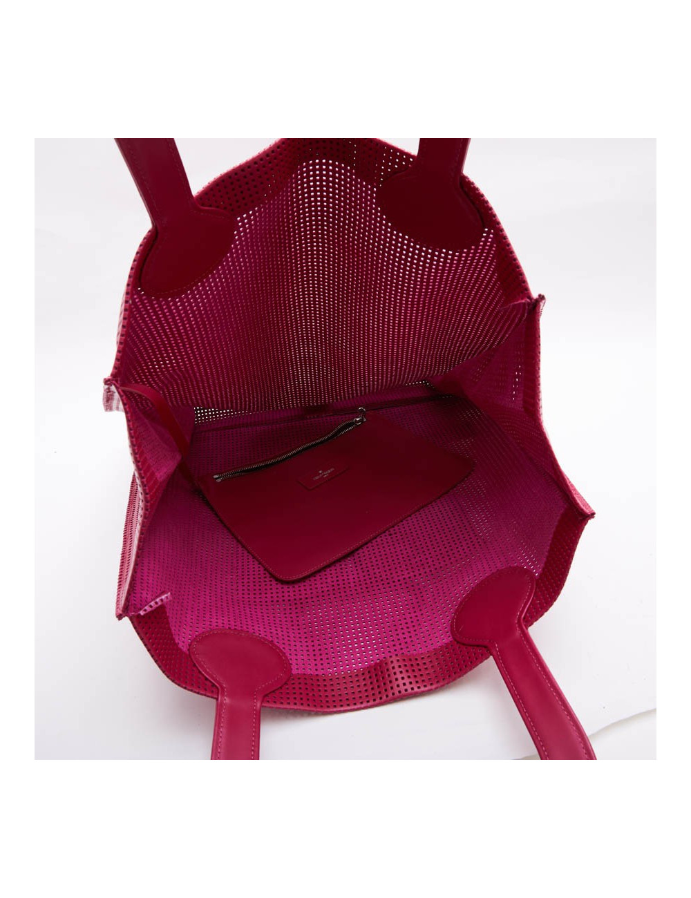 COURREGES large tote bag in perforated pink leather