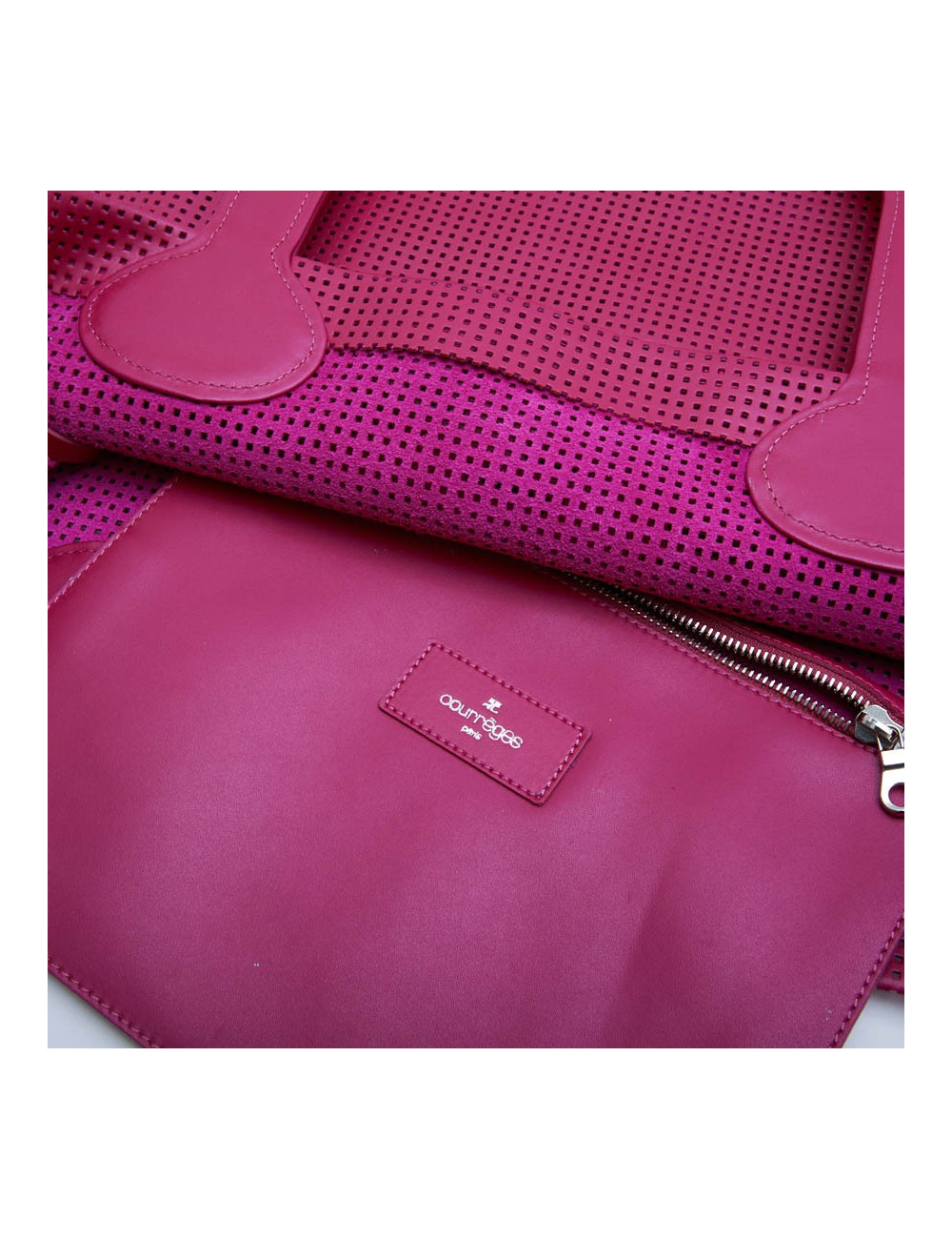 COURREGES large tote bag in perforated pink leather