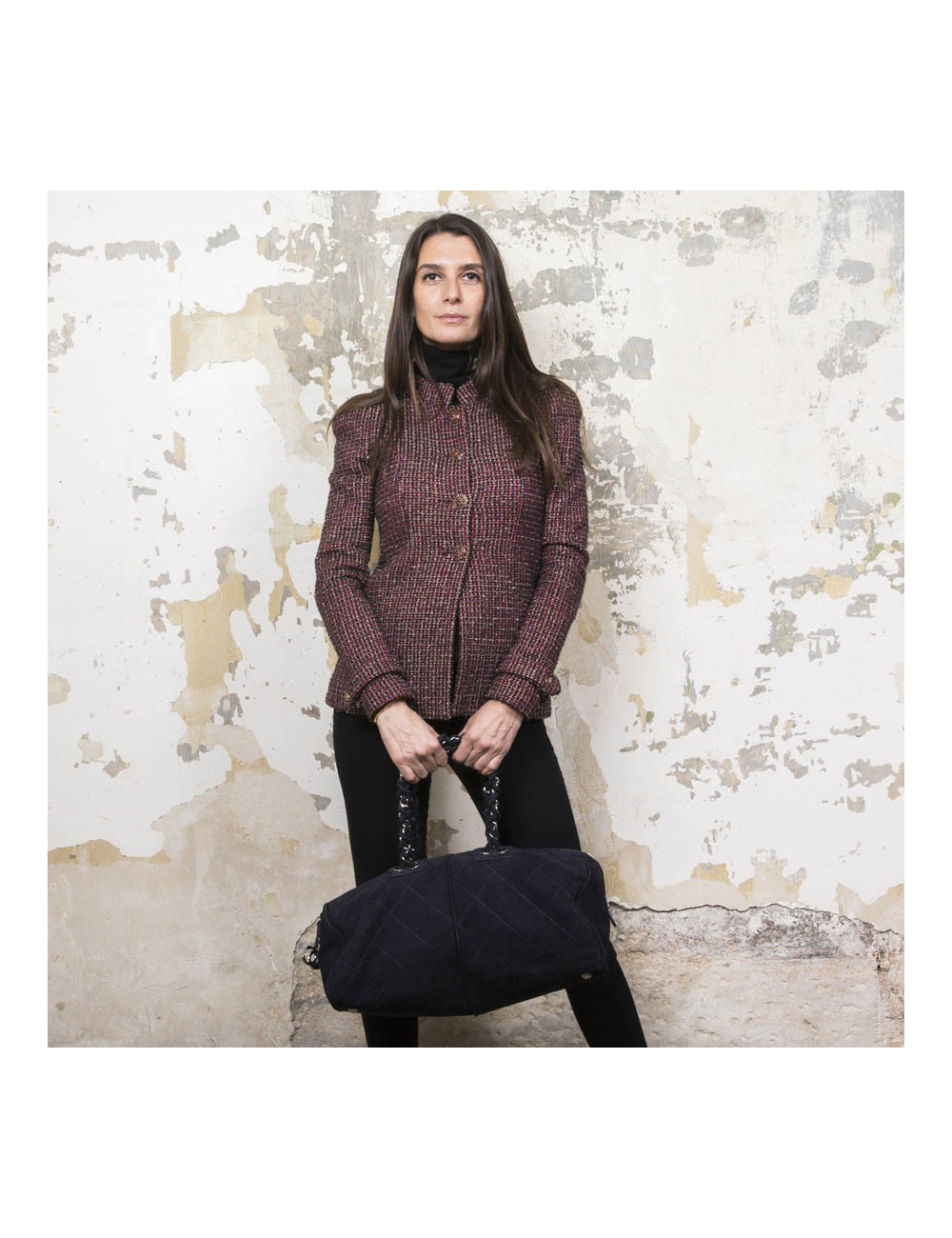 Sac cabas CHANEL veau velours bleu marine 