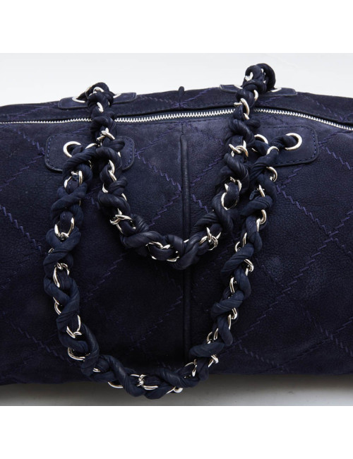Sac cabas CHANEL veau velours bleu marine 