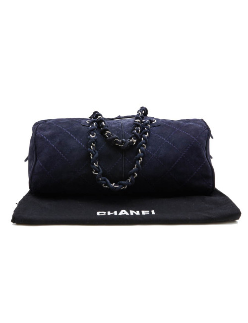 Sac cabas CHANEL veau velours bleu marine 