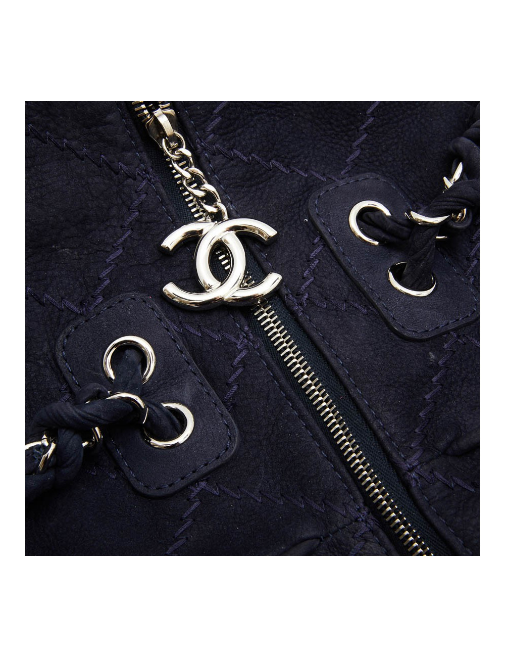 Sac cabas CHANEL veau velours bleu marine 