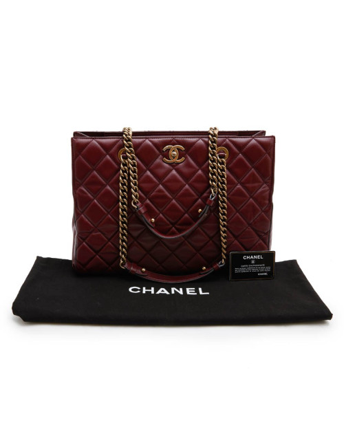Sac cabas CHANEL cuir matelassé bordeaux