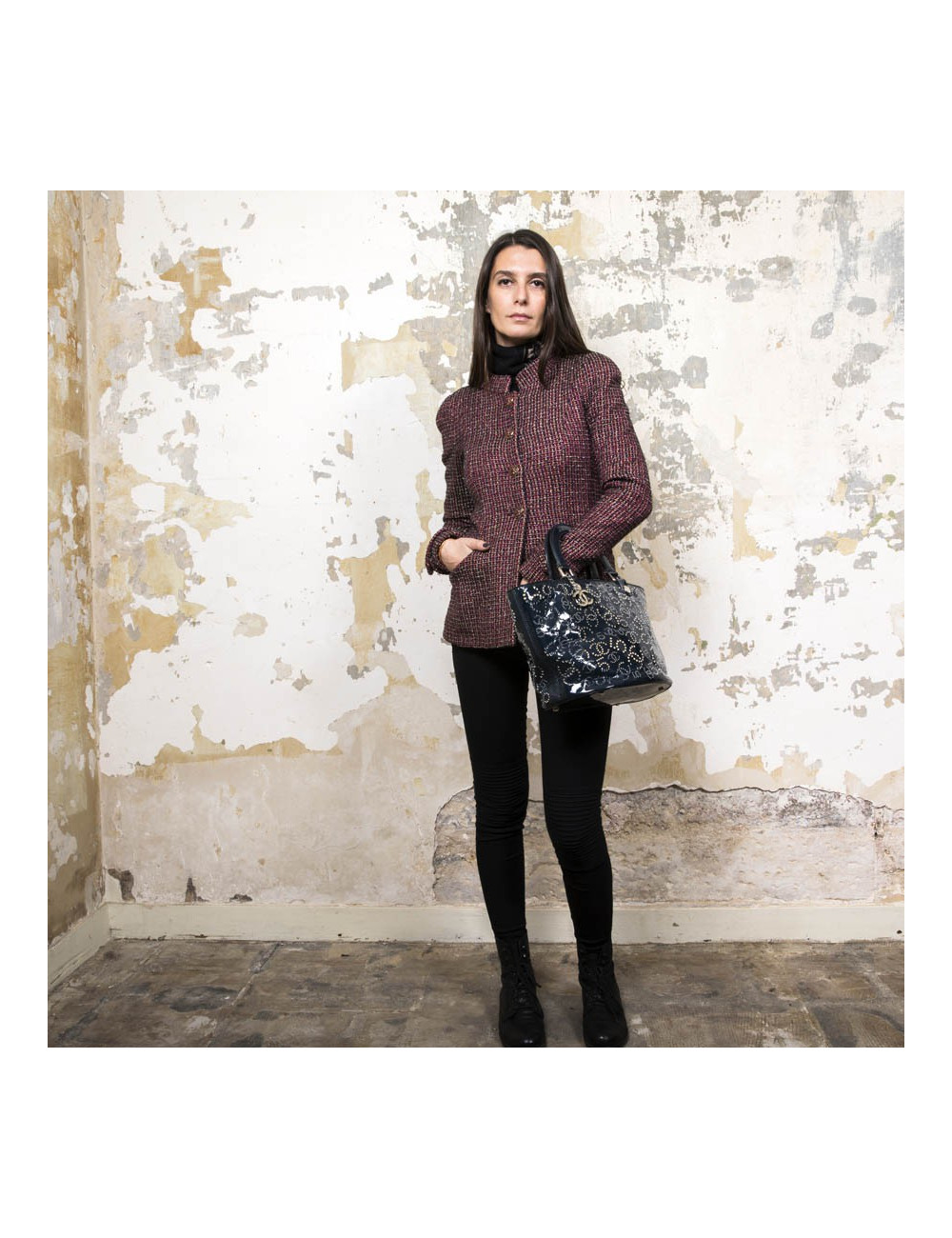 Sac CHANEL cuir verni bleu marine