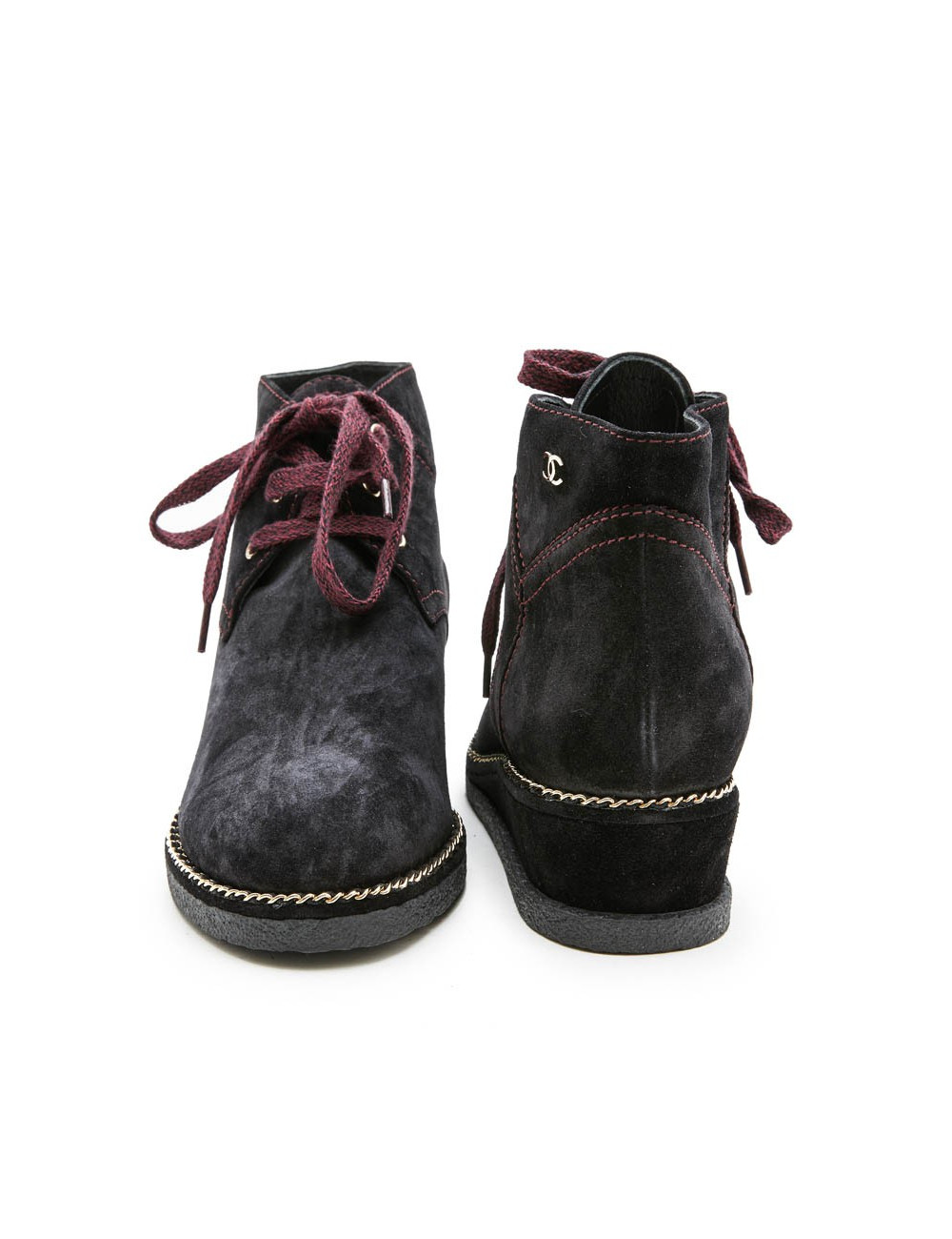 Boots CHANEL T37,5 veau velours noir