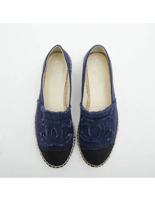 CHANEL espadrilles 40FR in two-tone blue and black denim 