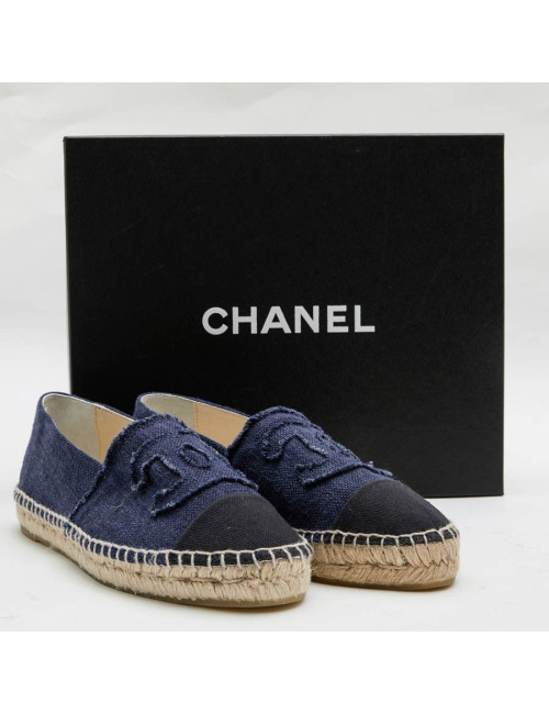 CHANEL espadrilles 40FR in two-tone blue and black denim 
