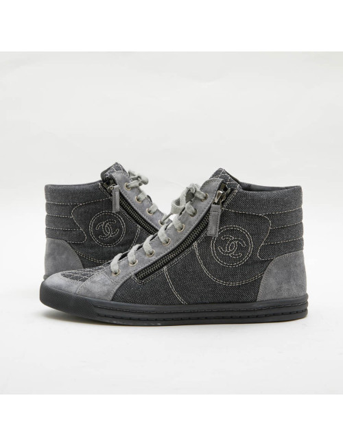 Boots Chanel T39,5 denim et veau velours gris