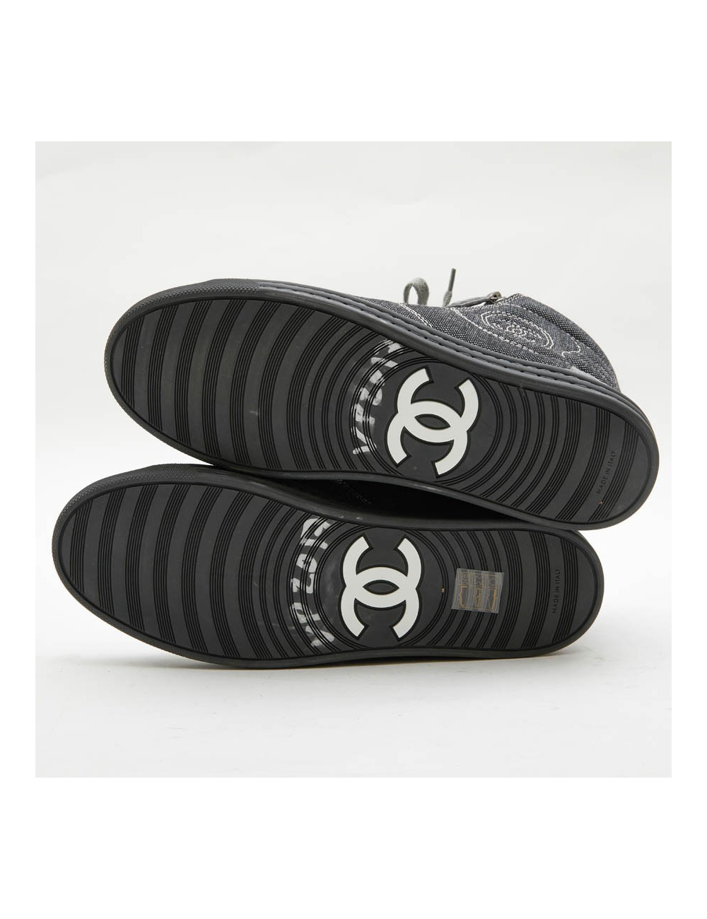 Baskets  Chanel T39,5 denim et veau velours gris