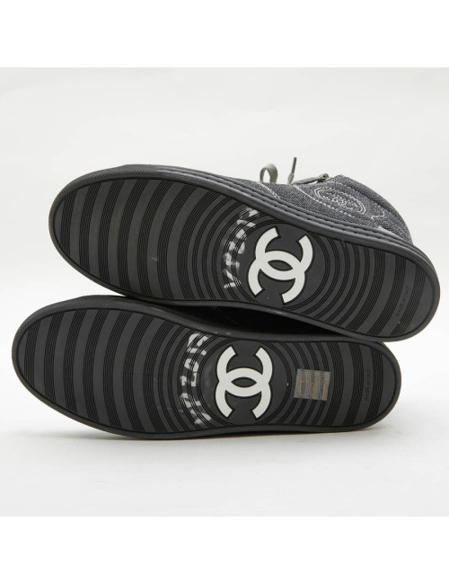 Baskets  Chanel T39,5 denim et veau velours gris