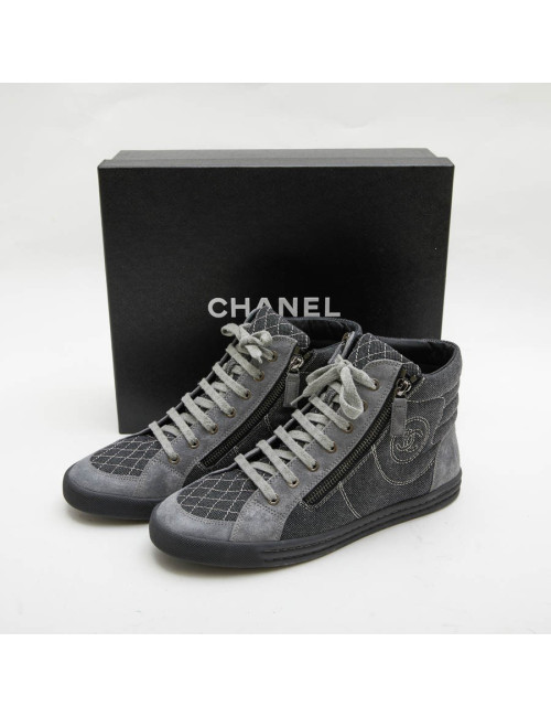 Boots Chanel T39,5 denim et veau velours gris