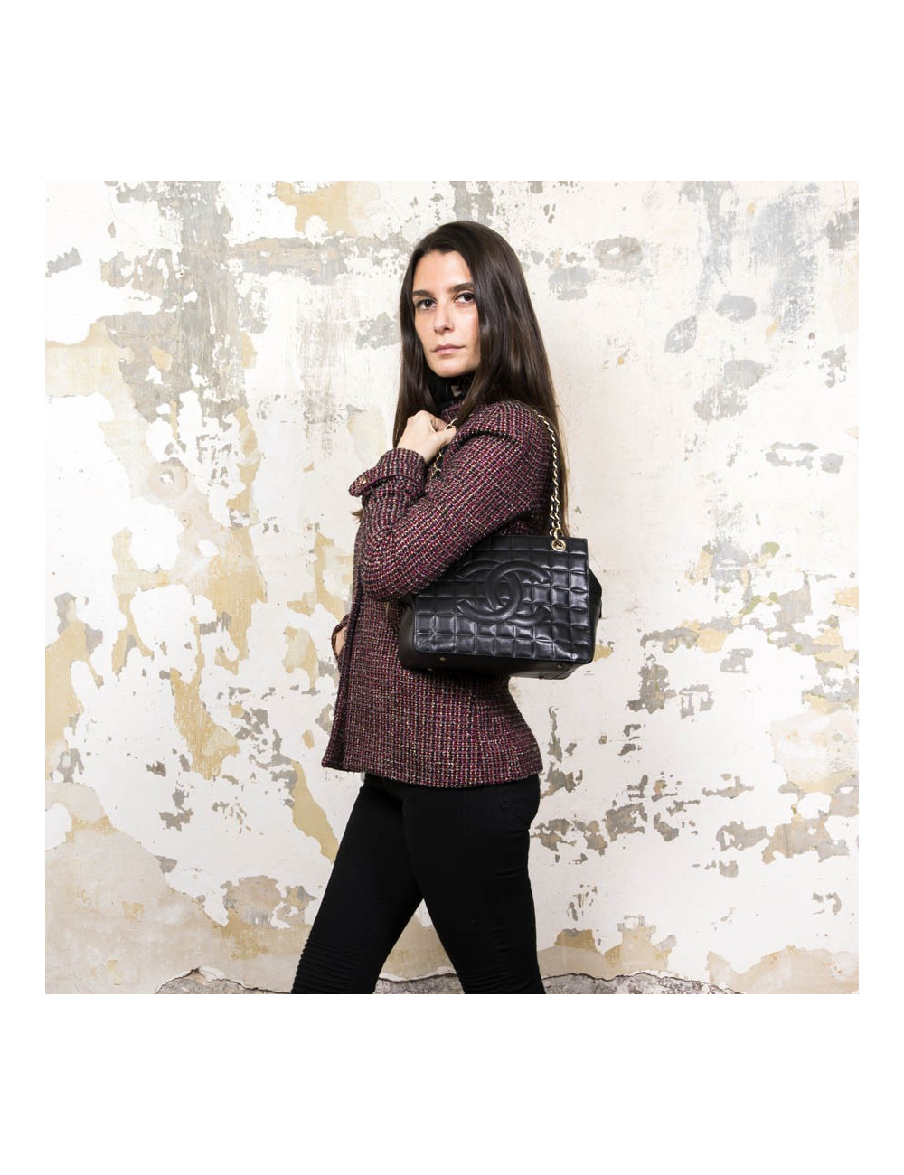 Sac cabas CHANEL cuir matelassé noir