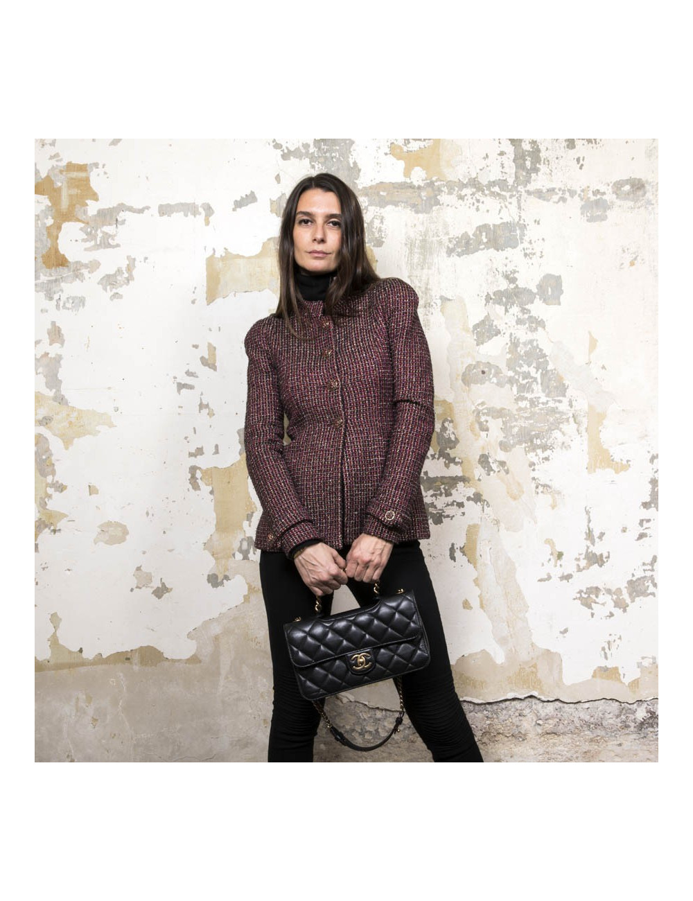 CHANEL 'Pondichery' model double flap bag in black quilted leather