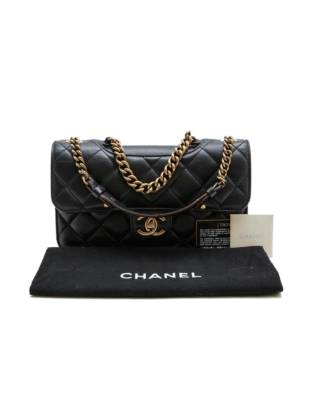 CHANEL 'Pondichery' model double flap bag in black quilted leather