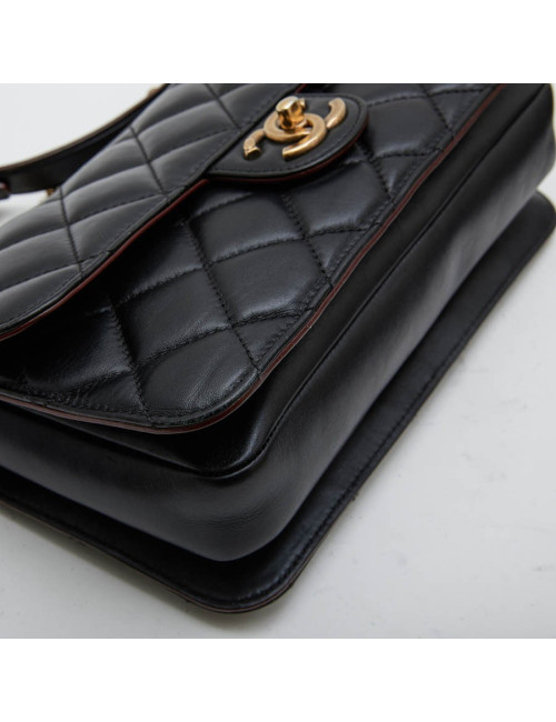 CHANEL 'Pondichery' model double flap bag in black quilted leather