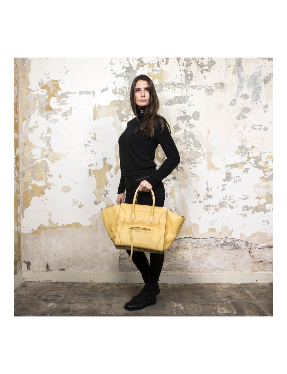 Sac Luggage CELINE cuir grainé jaune