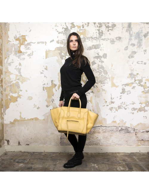 Sac Luggage CELINE cuir grainé jaune