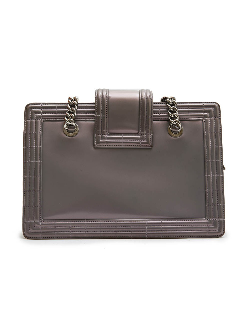 Sac "Boy" GM CHANEL cuir verni gris