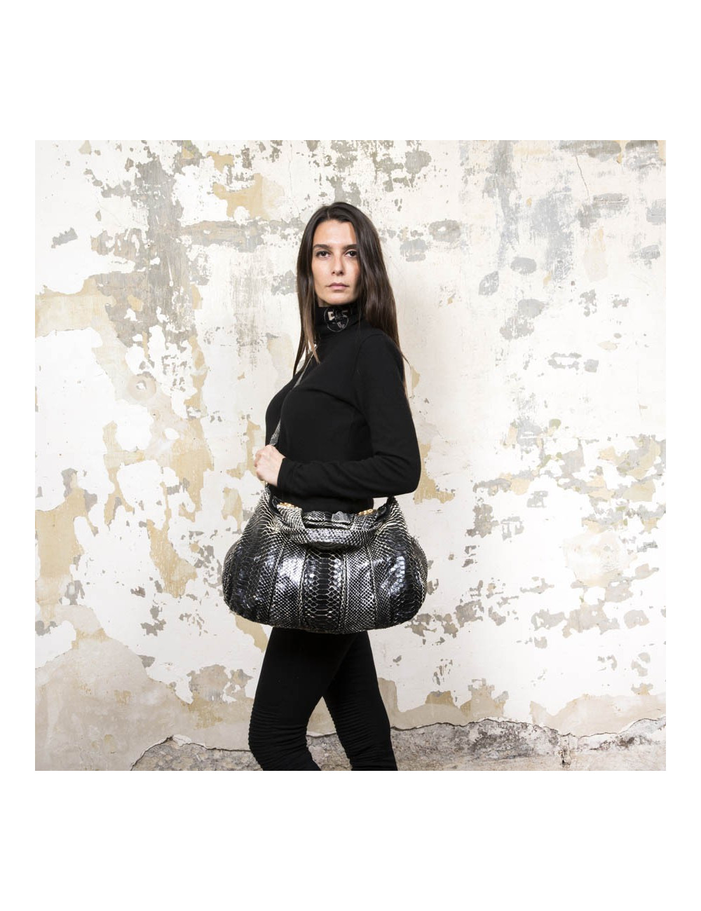 Sac GUCCI python argent et noir