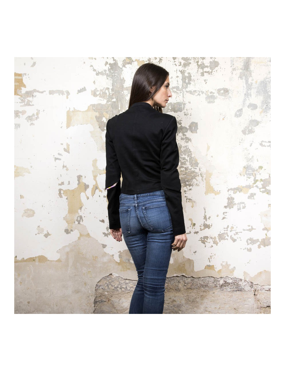 EMILIO PUCCI jacket in black jersey with printed patterns T38