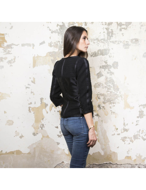 CHANEL jacket size 34EU in black tweed and silk ribbons