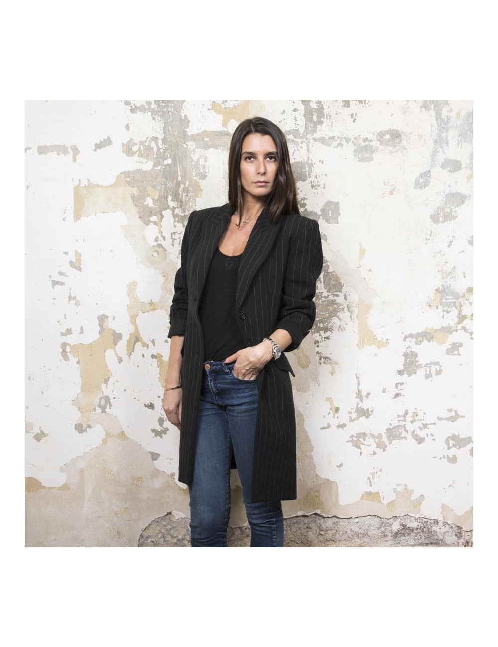 Veste longue t36 YSL  SAINT LAURENT rayée gris foncé