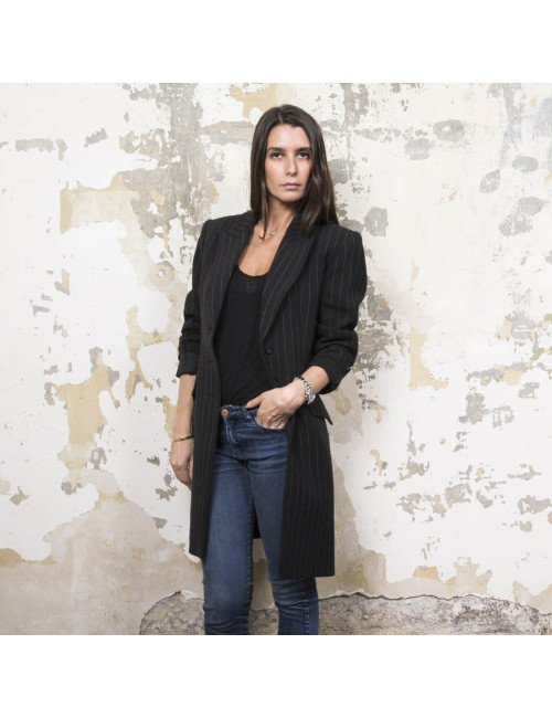 Veste longue t36 YSL  SAINT LAURENT rayée gris foncé