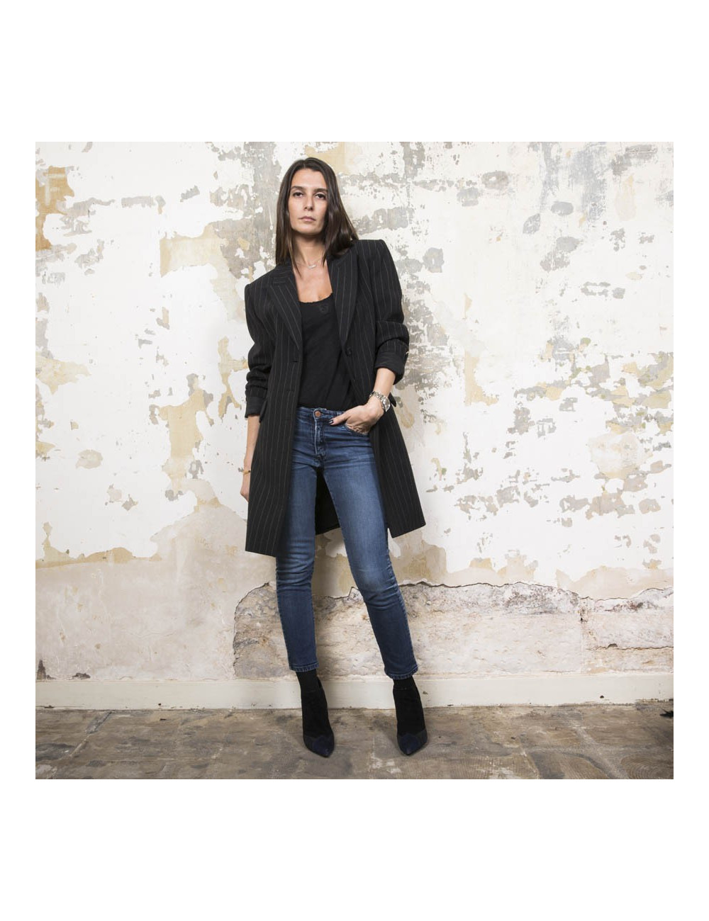 Veste longue t36 YSL  SAINT LAURENT rayée gris foncé