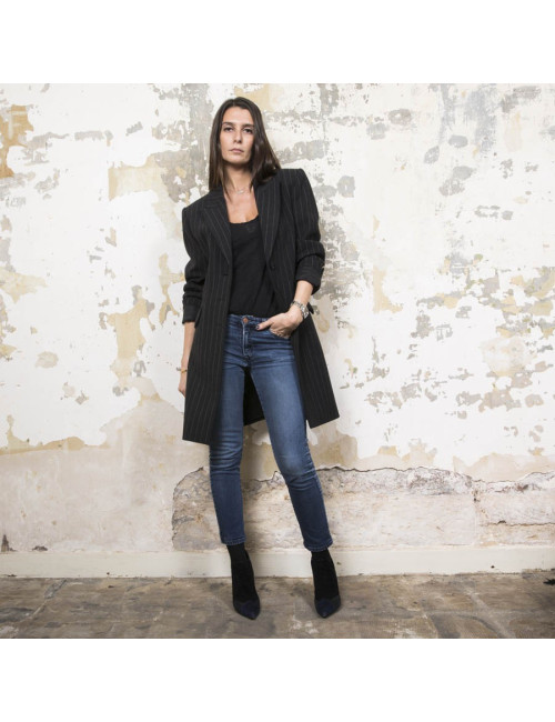 Veste longue t36 YSL  SAINT LAURENT rayée gris foncé