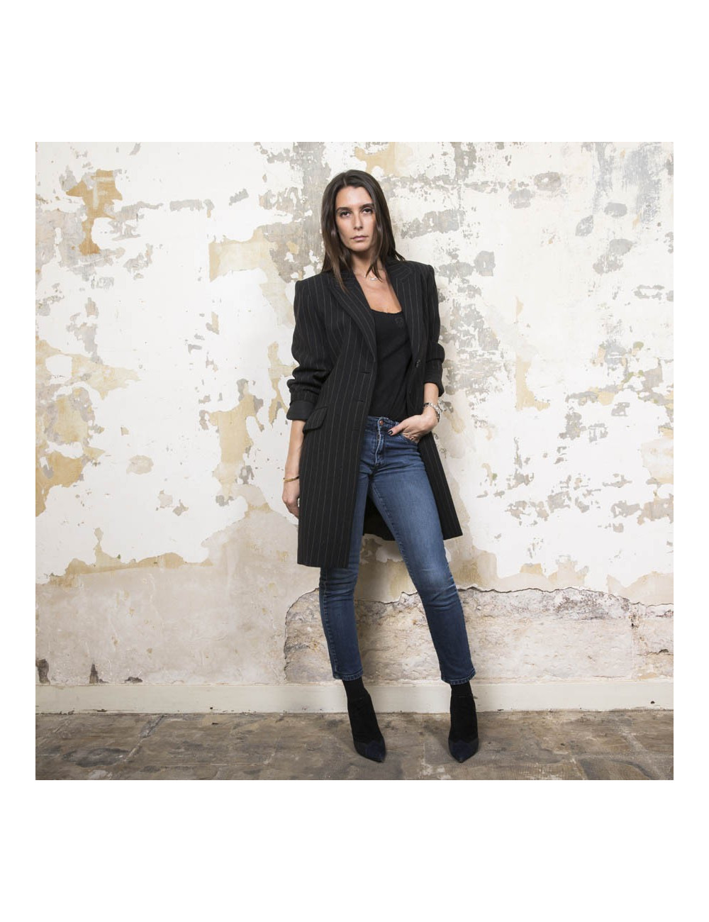 Veste longue t36 YSL  SAINT LAURENT rayée gris foncé