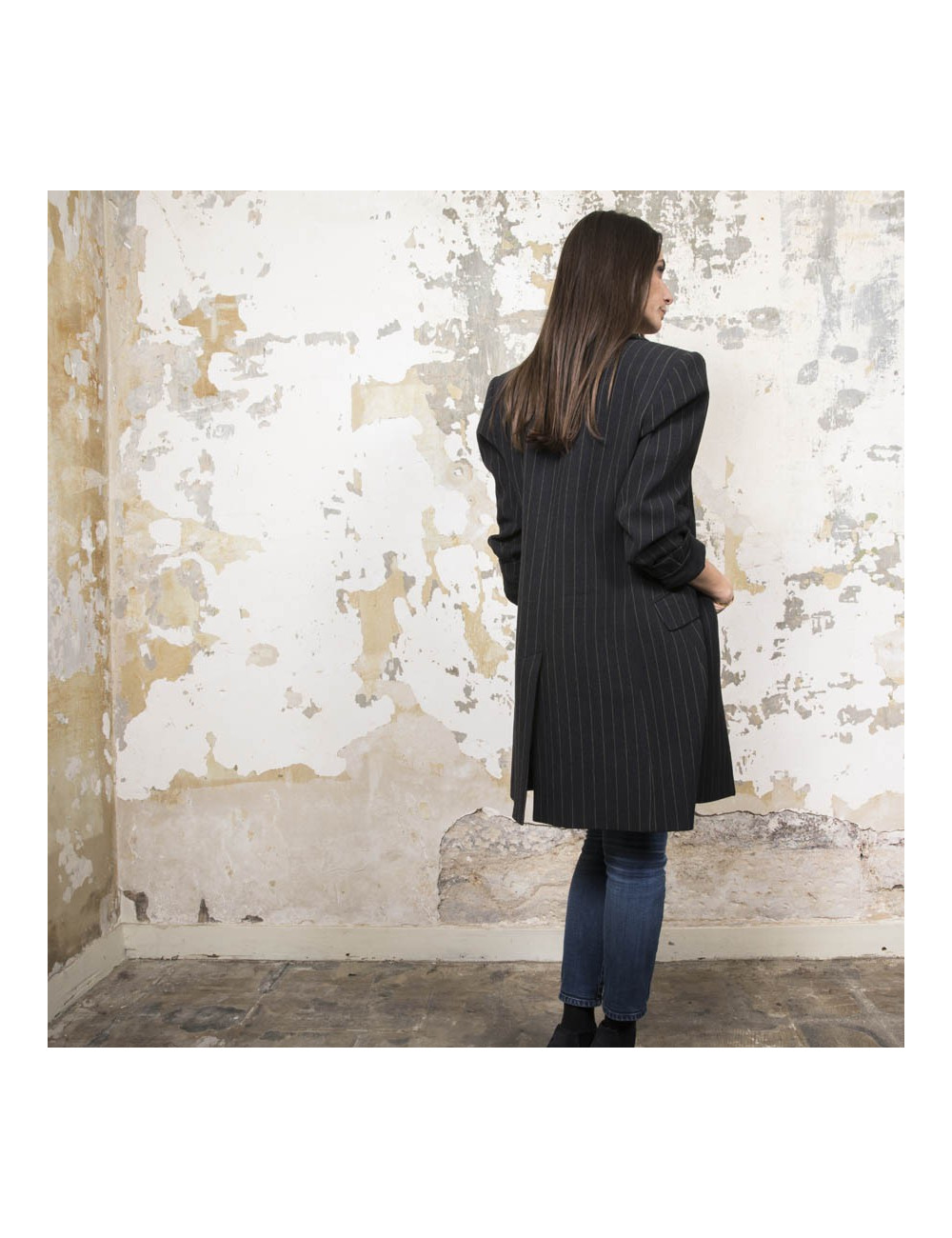 Veste longue t36 YSL  SAINT LAURENT rayée gris foncé