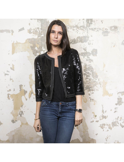 Veste 34 CHANEL à sequins noirs
