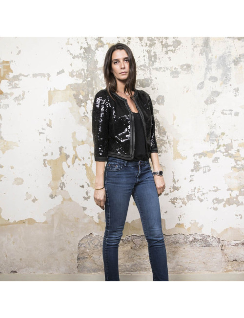 CHANEL short jacket size 34FR in black sequins