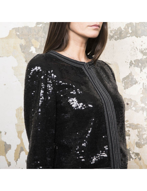 CHANEL short jacket size 34FR in black sequins