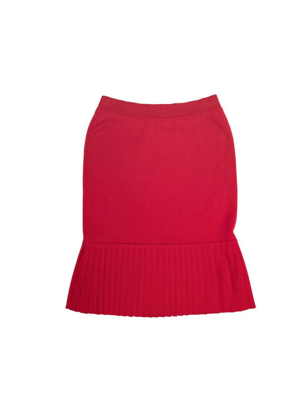 CHANEL T 38 set sweater and skirt in red wool with purple borders