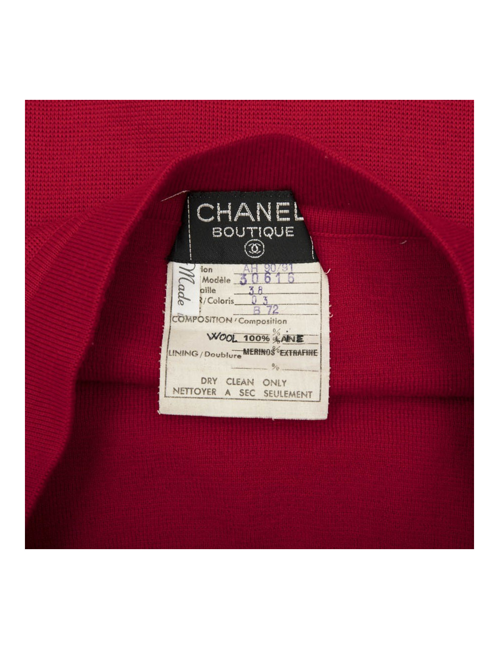 Ensemble CHANEL T 38 pull et jupe en laine rouge avec bordures violettes