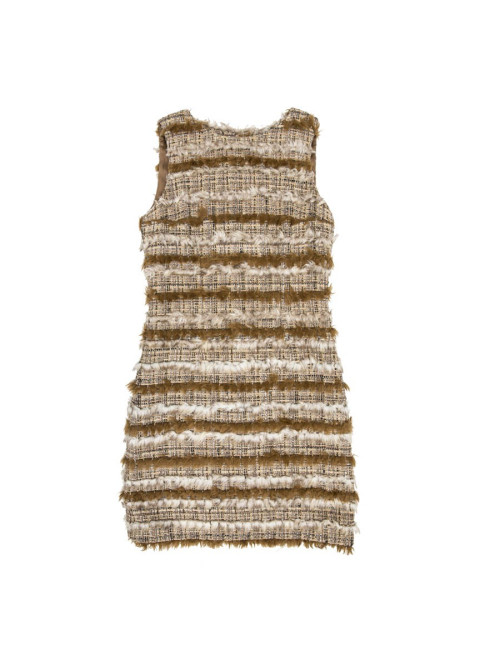 Robe CHANEL tweed et fausse fourrure T38
