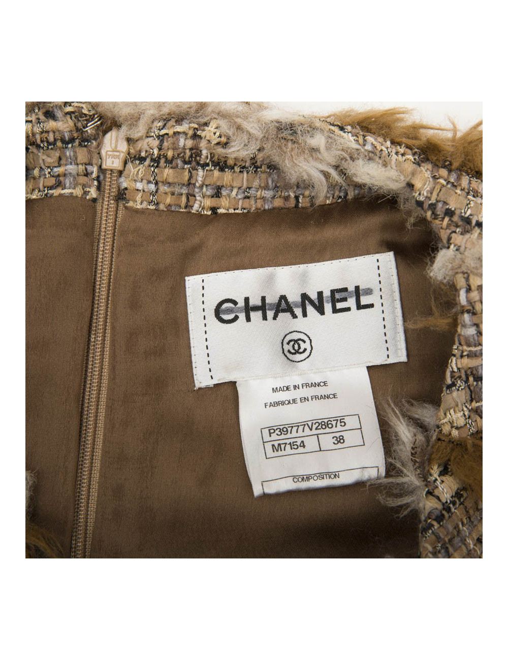 Robe CHANEL tweed et fausse fourrure T38