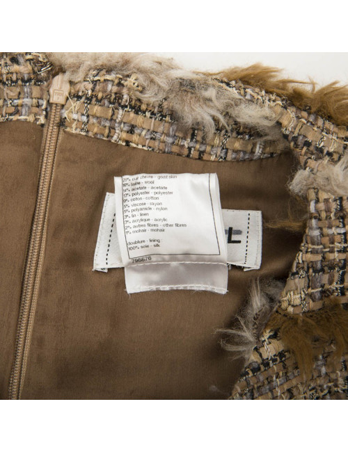 Robe CHANEL tweed et fausse fourrure T38