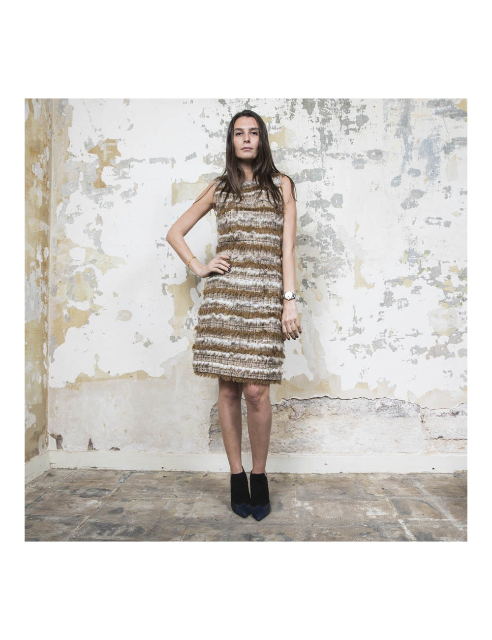 CHANEL dress in tweed and faux fur size 38FR 