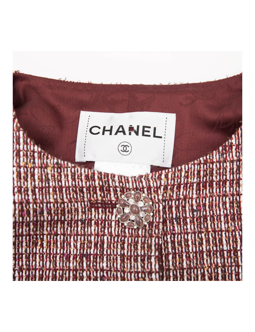 Veste T40 CHANEL bordeaux et fils d'or