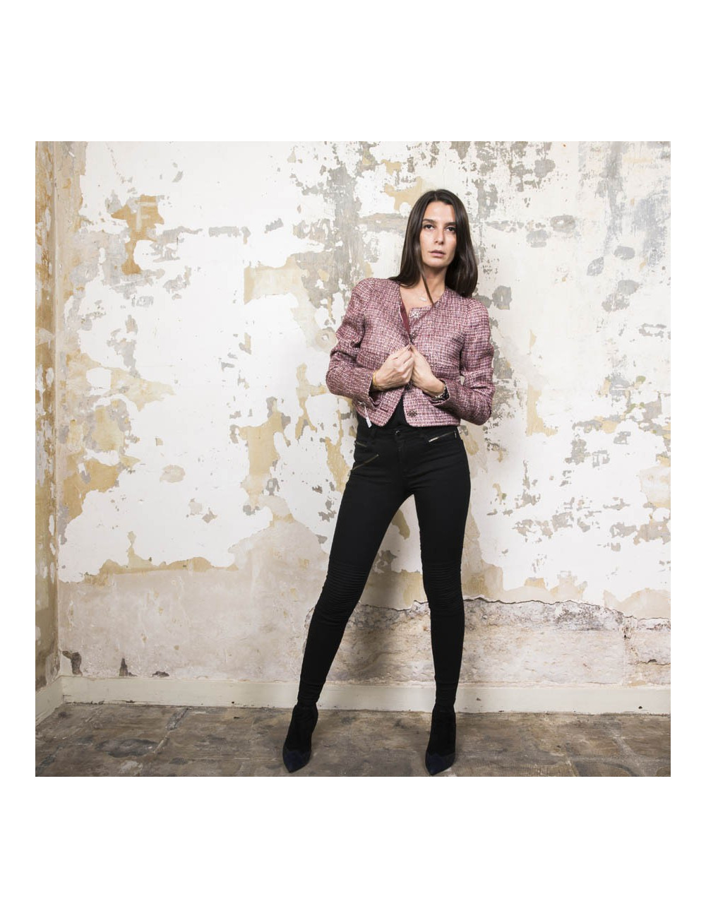 Veste T40 CHANEL bordeaux et fils d'or