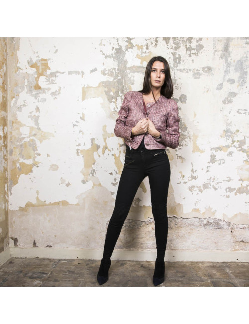 Veste T40 CHANEL bordeaux et fils d'or