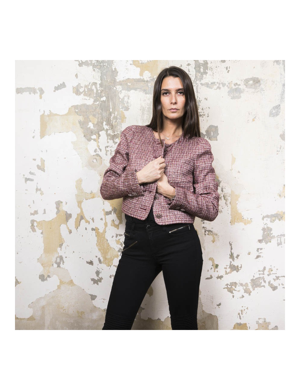 Veste T40 CHANEL bordeaux et fils d'or