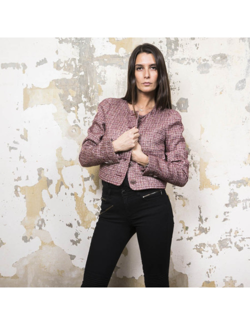 Veste T40 CHANEL bordeaux et fils d'or