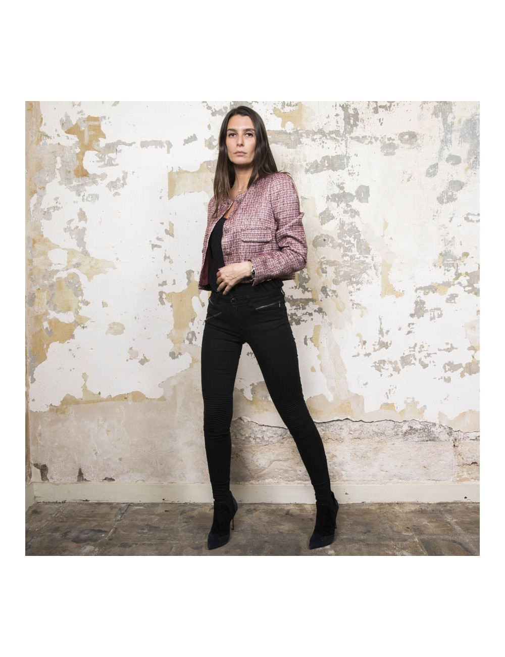 Veste T40 CHANEL bordeaux et fils d'or