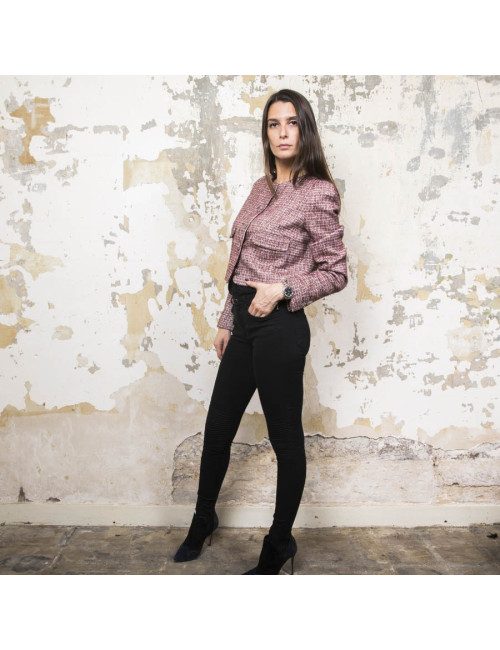 Veste T40 CHANEL bordeaux et fils d'or